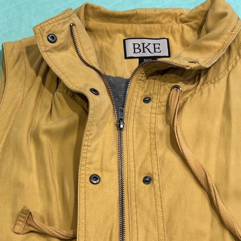 BKE Women's Old Gold Vest Zip & Snap front Draw String Cotton Large EUC gallery