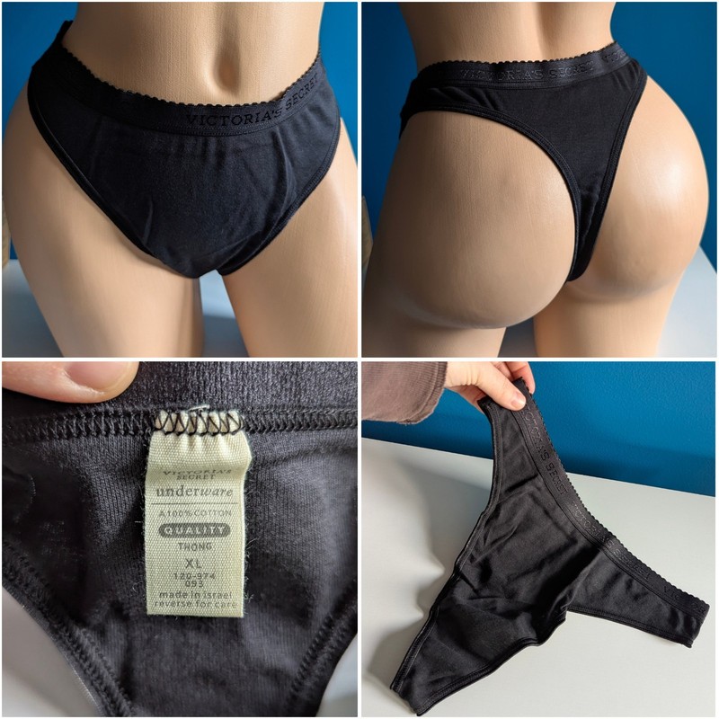 1990s Vintage Victoria’s Secret 100% Cotton Thong Panties XL Black 1999/Y2K