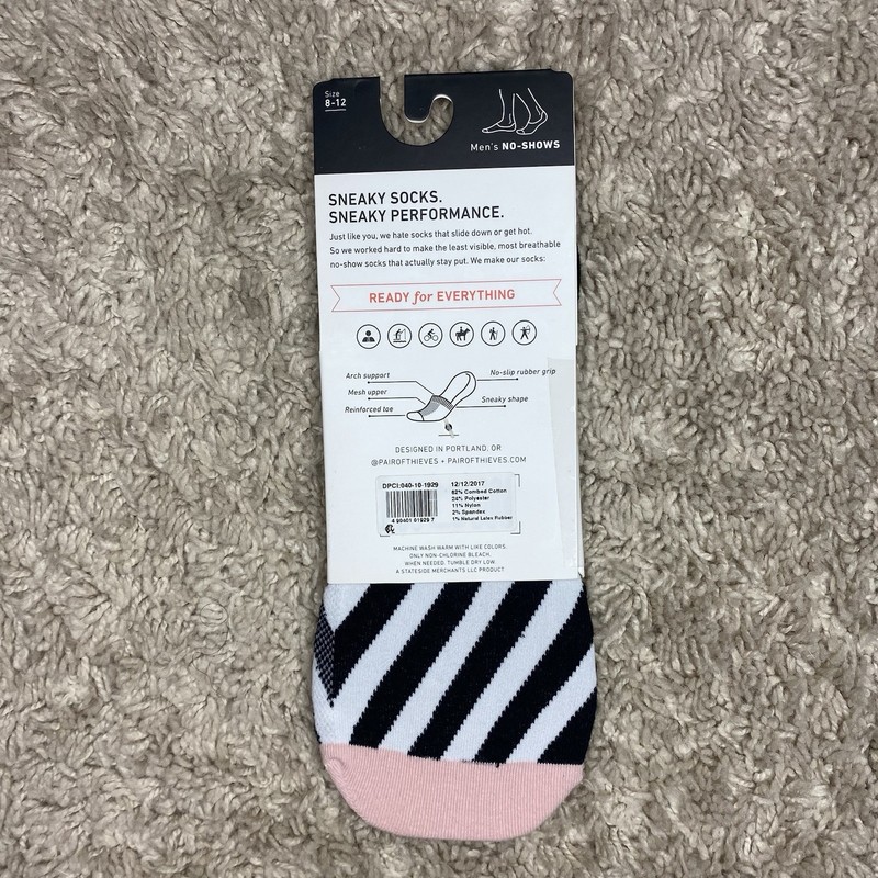 Pair of Thieves Men’s No-Show Socks – Size 8-12 – Black/White Stripe – NWT gallery
