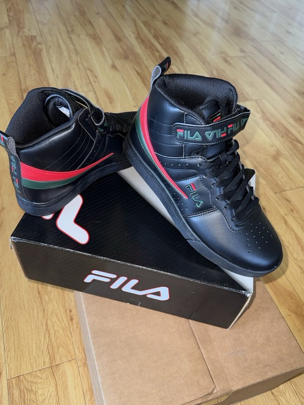 FILA Vulc 13 Repeat Logo Mid Top Lace-Up Strap Sneaker Black/Red/Green