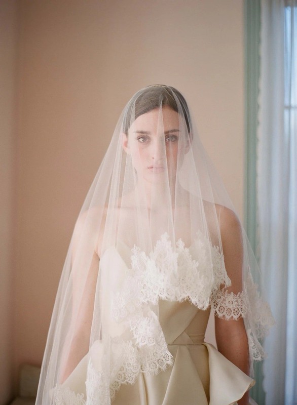 Twigs And Honey Silk And Lace Trim Wedding Veil - Style #222