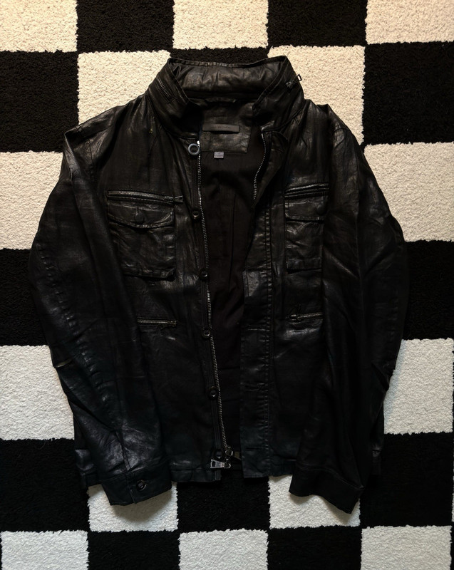 John Varvatos Men’s Black Leather Jacket Stand-Up Collar Full Zip Size 48