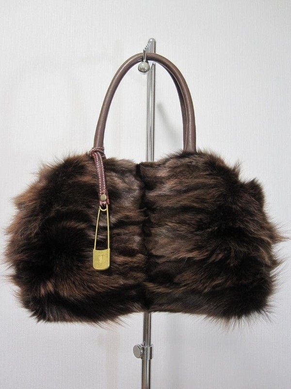 Sissi Rossi Fur Handbag Purse Tote Boston Bag in Brown Made in Italy NWOT