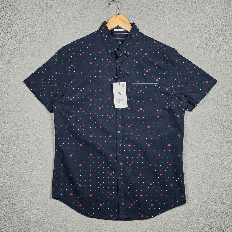 Denim & Flower Shirt Mens Size Medium Navy American Stars July 4th Patriotic NEW