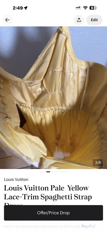 Louis Vuitton Yellow Lace-Trim Spaghetti Strap V-Neck Short Dress 36