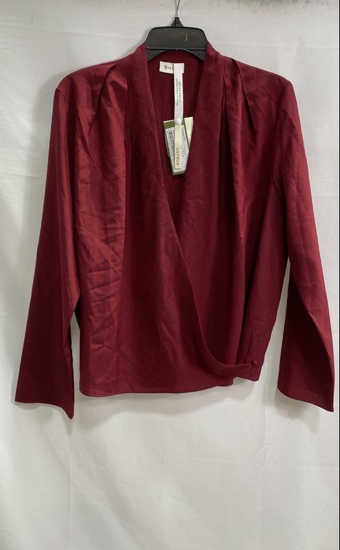 Lilysilk Women’s Cherry Red 100% Mulberry Silk V-Neck Wrap Blouse NWT Sz M