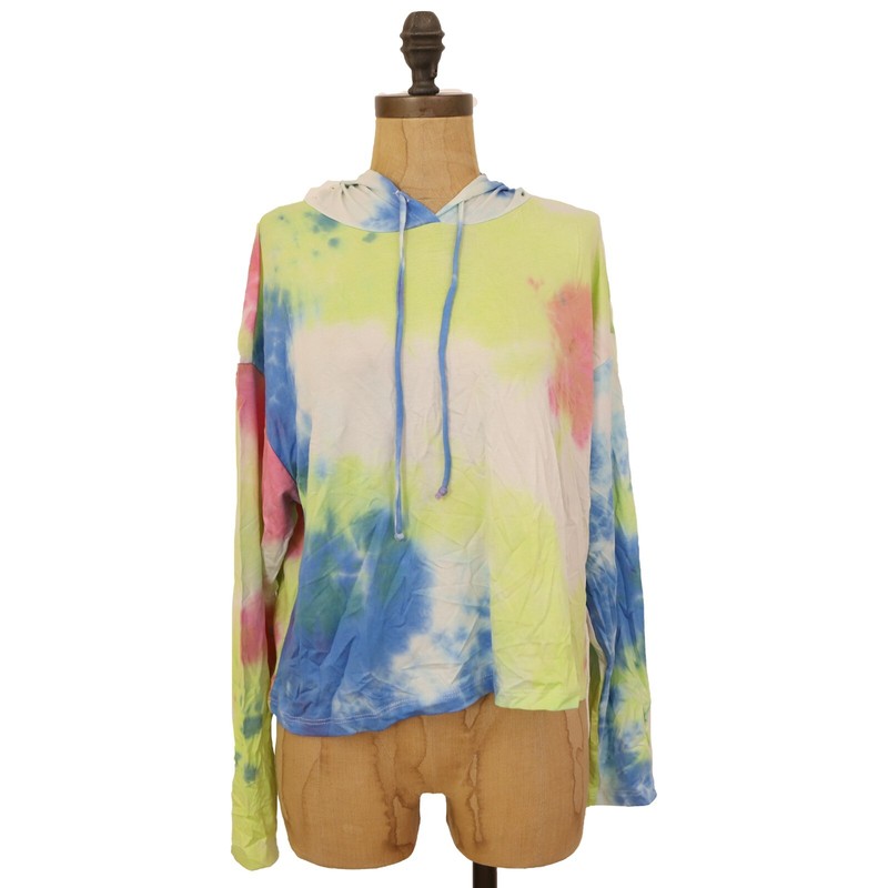 Lush Hooded T-Shirt Top M Blue Pink Green Yellow Tie Dye NEW B66