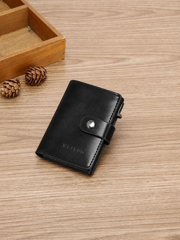 Black Leather Pop Up Card Holder Wallet Slim Compact Credit Card Holder New