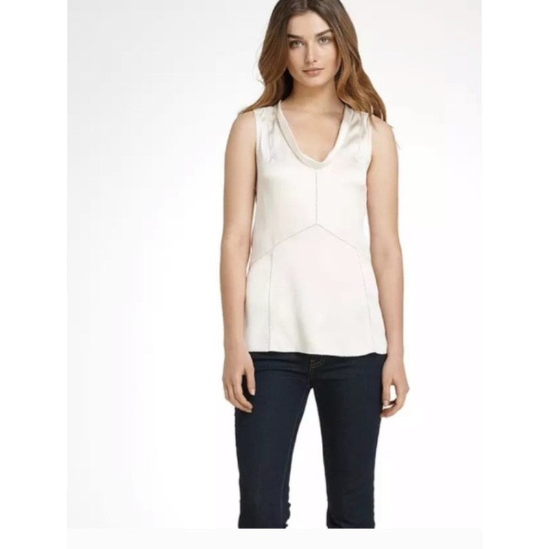 TORY BURCH Jasmine Shell Top 100% Silk Charmeuse Sleeveless Vanilla Beige sz 4