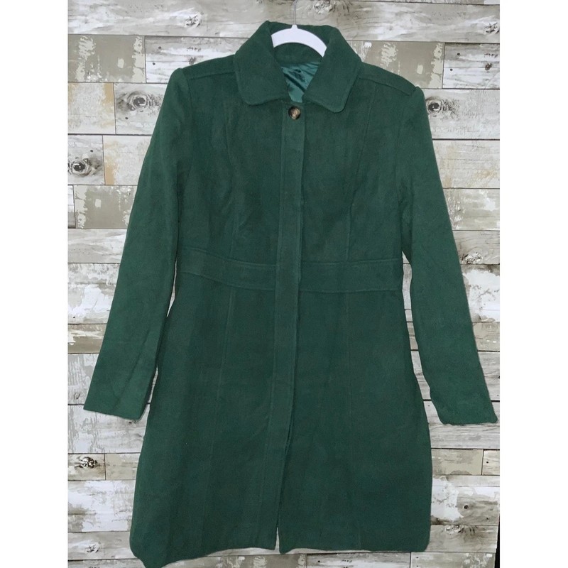 Womens Green Lined Long Pea Coat Button Closure Size S
