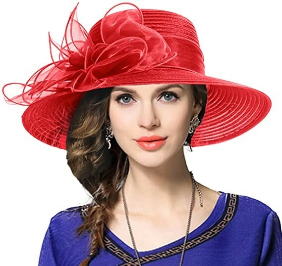 Women's Kentucky Derby Church Dress Hat Wide Brim Bridal Shower Drawstring Hat gallery