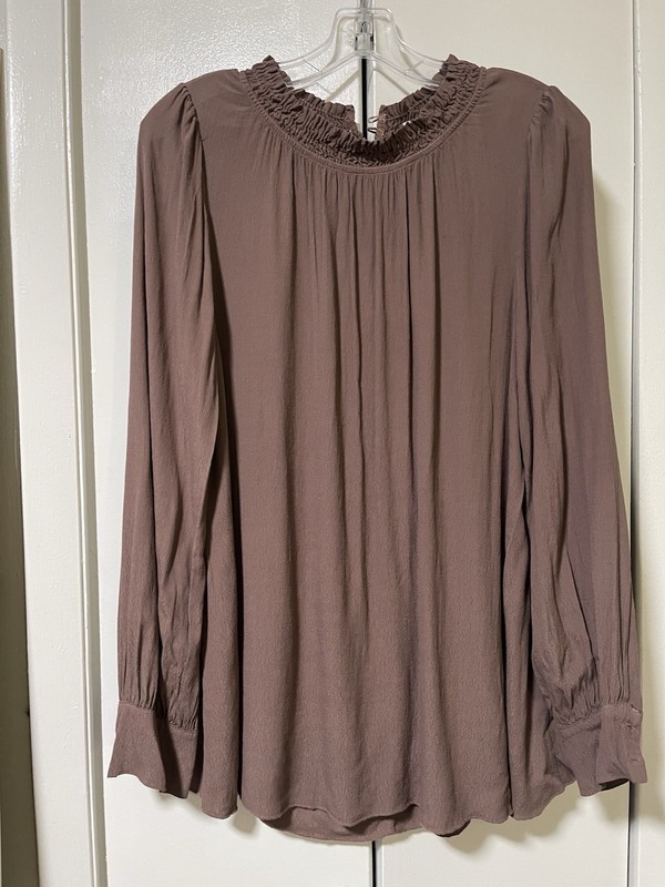 Cobblestone Living Women’s One Size Brown Chiffon Ruffle Button Long Sleeve