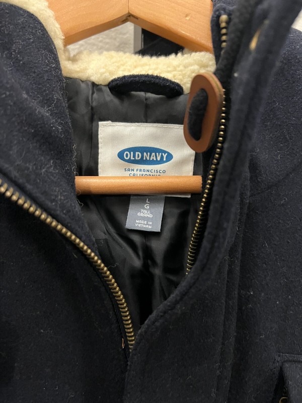 OLD NAVY Wool Blend Jacket Draw String Hood Zipper Snap Pockets BLUE Size L TALL gallery