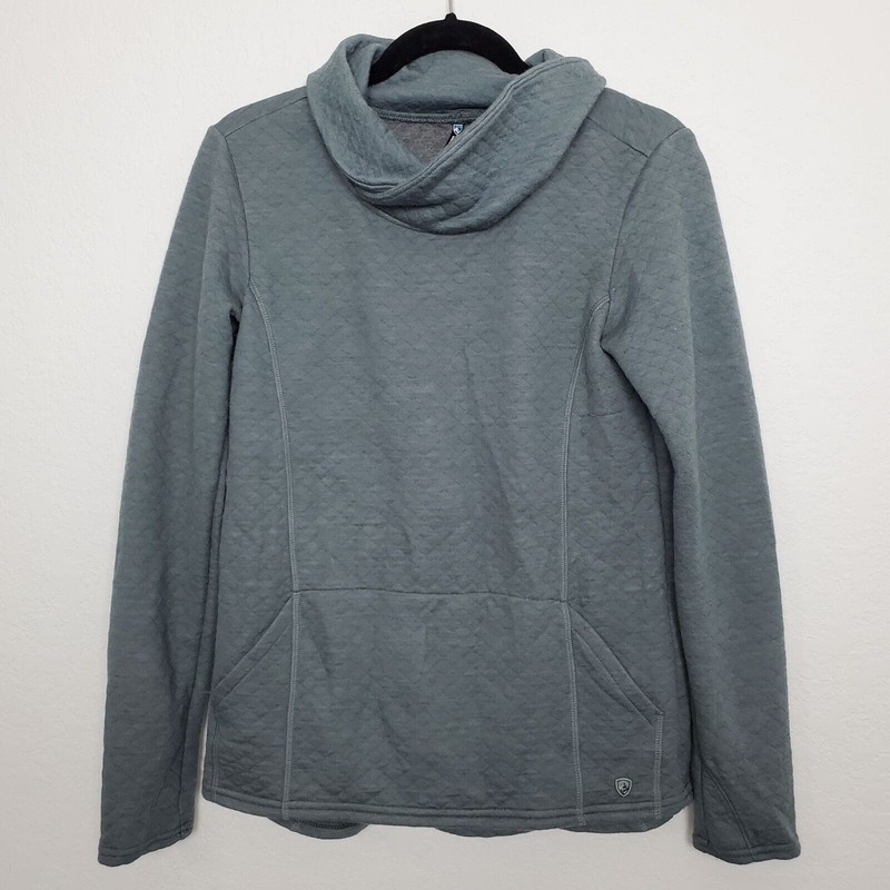 KUHL Top Womens Small Grey Quilted Wool Blend Cowl Neck Pullover Kaskade 4214