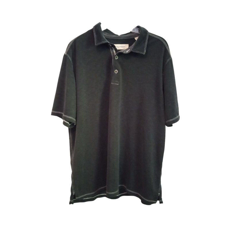 Tommy Bahama dark grey modal blend button collar neck tee