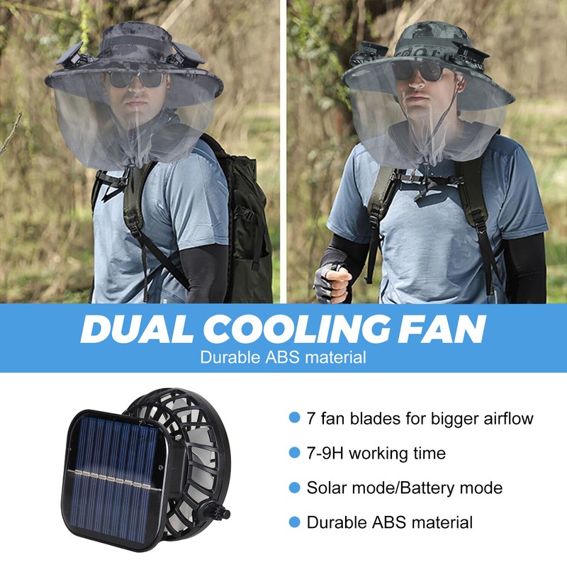 Mosquito Net Hat with Solar Fans Wide Brim Insect & Sun Protection Cap Fishing gallery