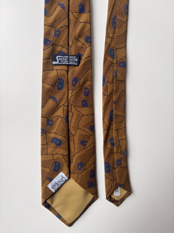 Atelier TORINO Vintage Silk Tie Italy, Brown Blue Purple Abstract, Elegant, 1019