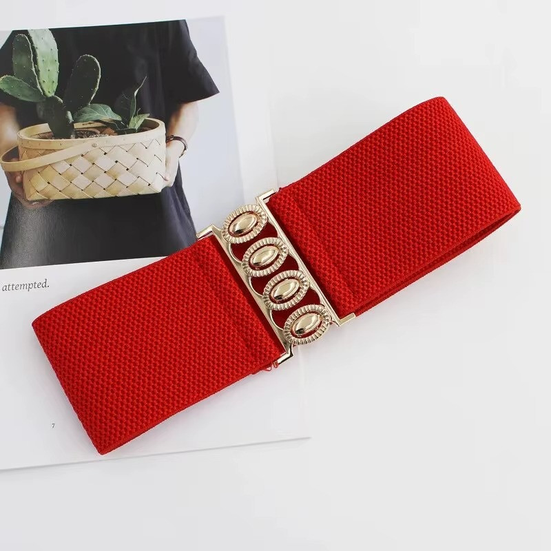 Womens Fashion Elastic Cinch Belt 3" Wide Stretch Waist Band Clasp Buckle gallery
