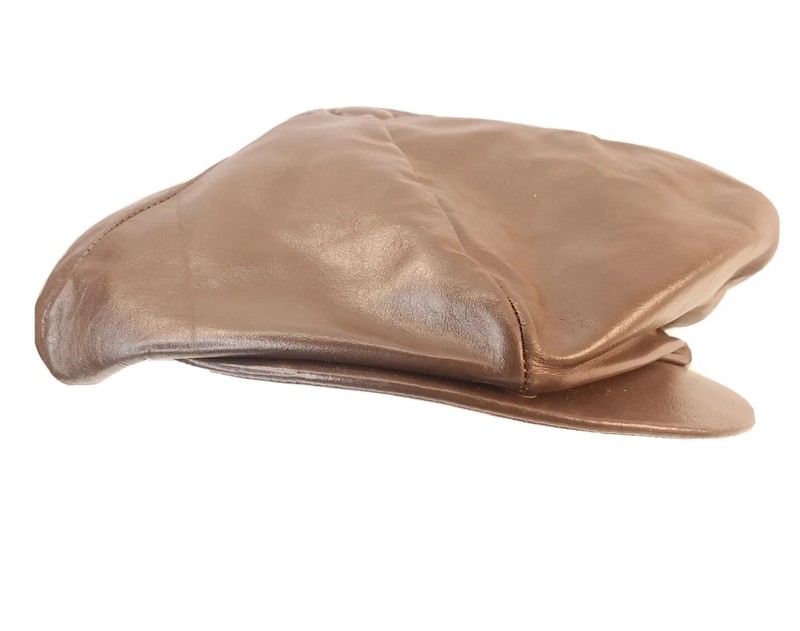 Vintage United Hatters Cabbie Newsboy Hat Cap Lambskin Leather Brown USA Medium gallery
