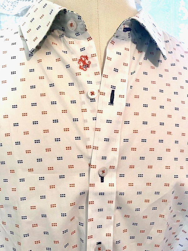 Robert Graham Short Sleeve Men's Shirt 3XLT White w Blue and Orange Accents NWT gallery