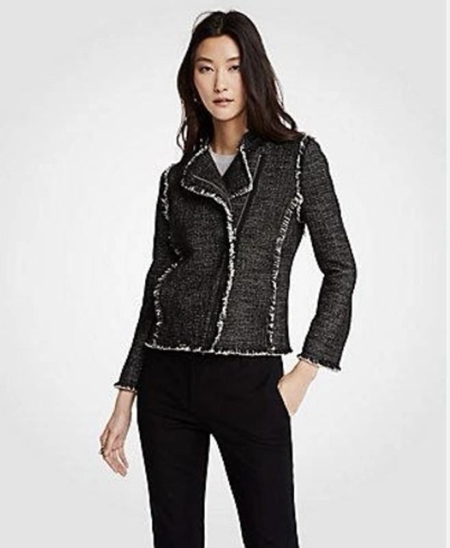 Ann Taylor Women’s Black White Tweed Blazer Button Front Lined Pockets Size 6