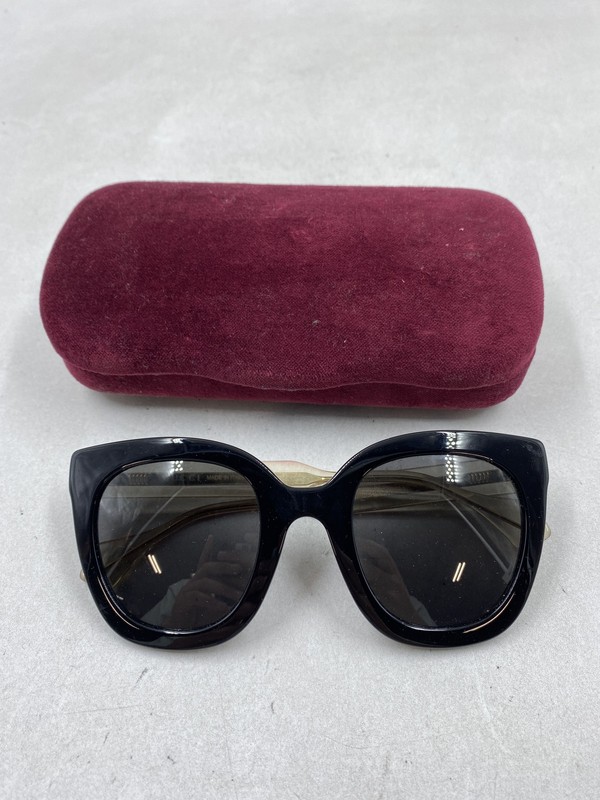 Gucci Black Square Frame Gold Tone Sunglasses
