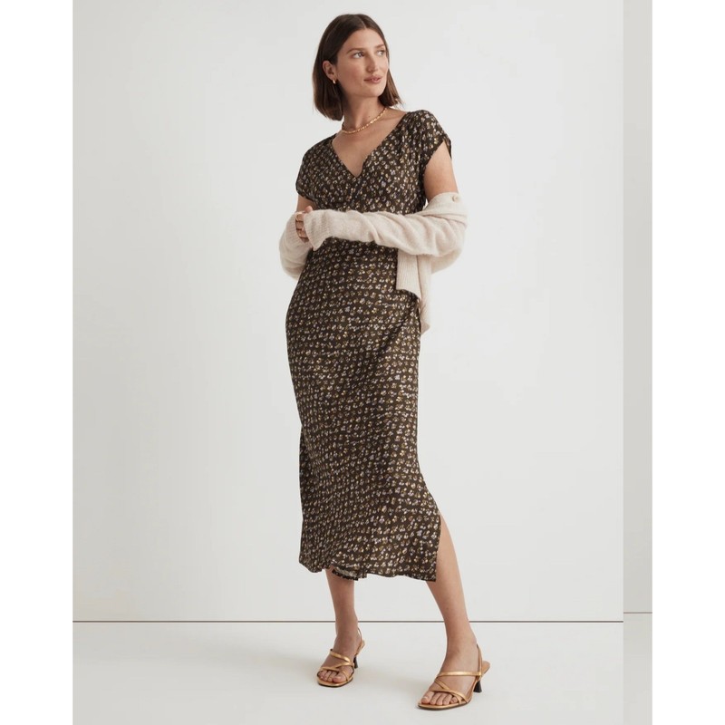 Madewell Wide V-Neck Midi Dress in Expedition Green Size 6 NWT