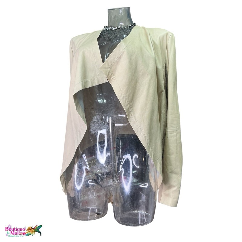 Halogen Leather Jacket Womens Size Large Cream Open Front Drape Moto Style