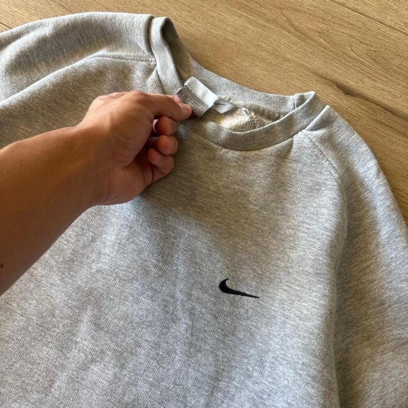 Vintage 90s Y2K Nike Crewneck Sweatshirt Size L Grey Black Swoosh Logo Pullover