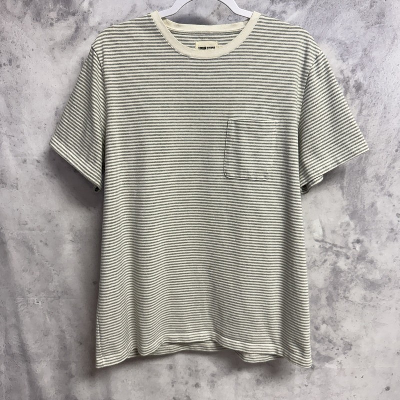 Taylor Stitch Heavy Bag T Shirt Mens 44 XL Gray White Striped Short Sleeve Tee