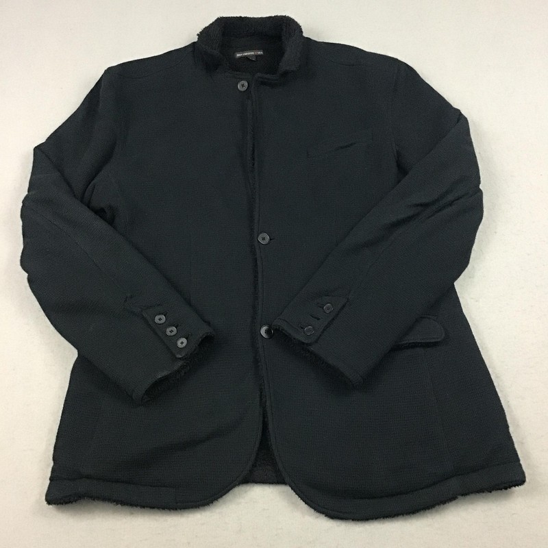 John Varvatos Jacket Men Large Black Military Lined Faux Fur Button Up Coat L