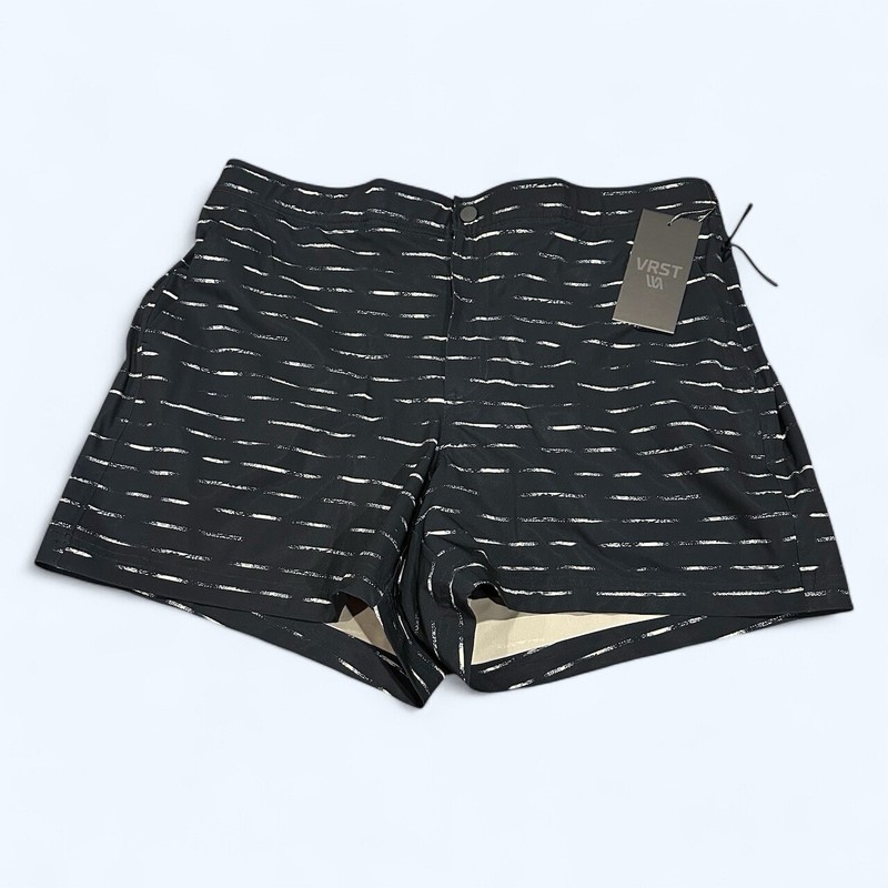 VRST Mens 5″ Resort Shorts Print Navy Sand Washed Stripe L $58 Boxer Brief Liner