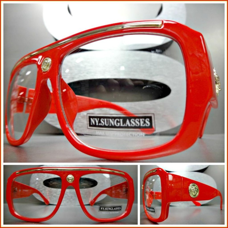 Men’s CLASSIC RETRO HIP HOP RAPPER Style Clear Lens EYE GLASSES Thick Red Frame