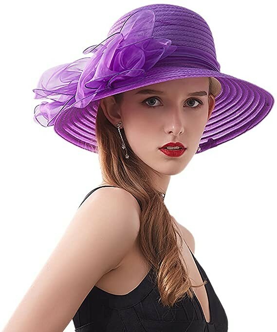 Women's Kentucky Derby Church Dress Hat Wide Brim Bridal Shower Drawstring Hat gallery