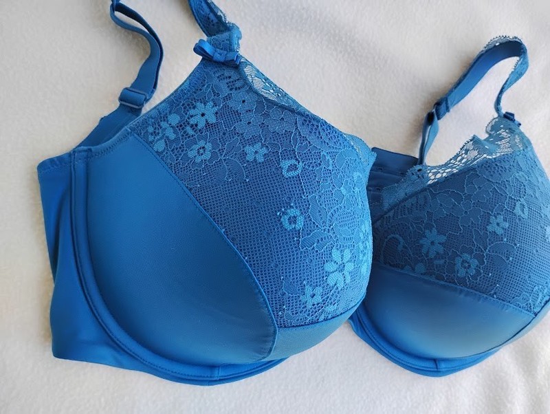 Curvy Couture Bra Size 44D Blue Intimates Tulip Lace Push Up Underwire gallery