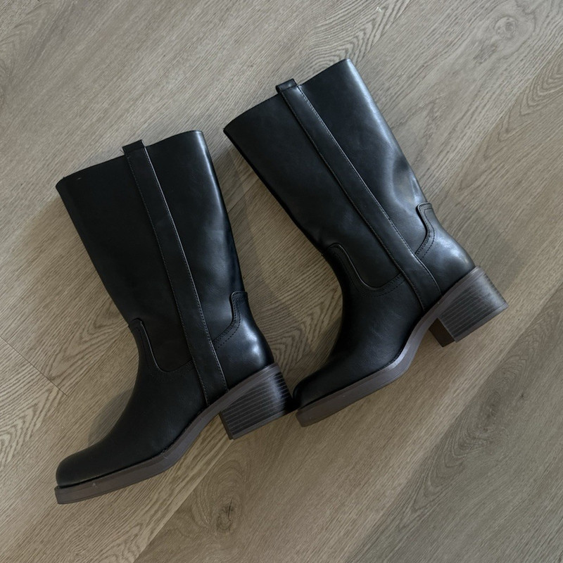 ASOS DESIGN Women’s Black Knee High Riding Boots Round Toe Slip On Strap US 7