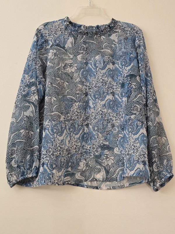 NWT Semishear Blouse Parisian Paisley Blue&white Sz S/M Artsy Romantic Boho