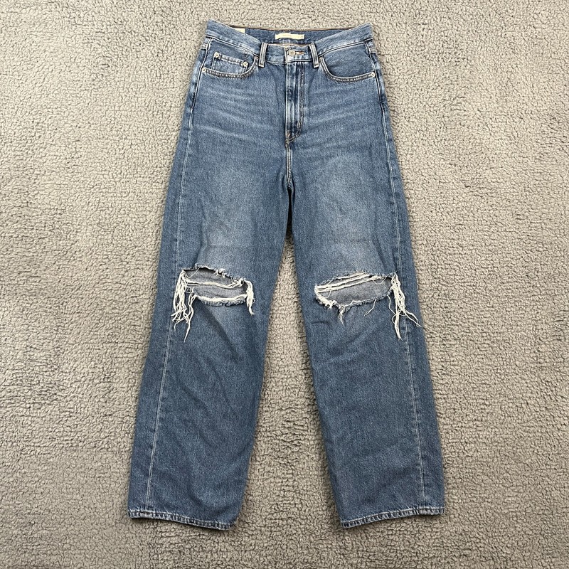 Levi’s High Loose Jeans Womens 28 Wide Leg Distressed Knee holes Premium Big E
