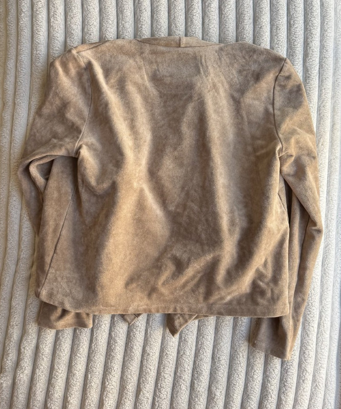 BLANKNYC Faux Suede Drape Hooded Jacket Tan Moto Open front Size Medium gallery