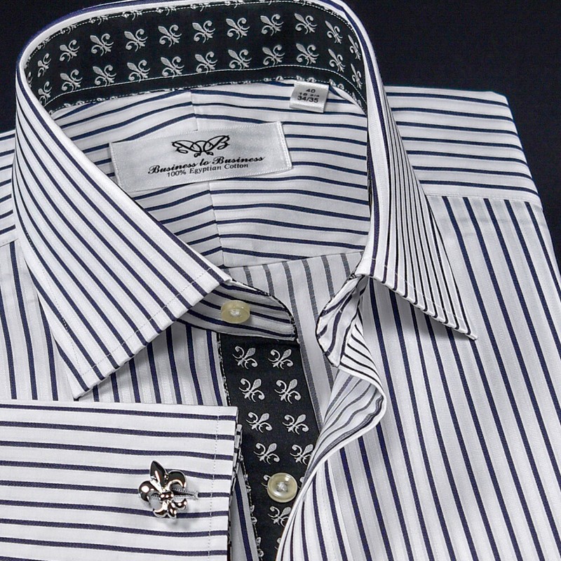 Black Stripe Unique Designed With Black Fleur-de-lis Inner Lining Business Shir gallery
