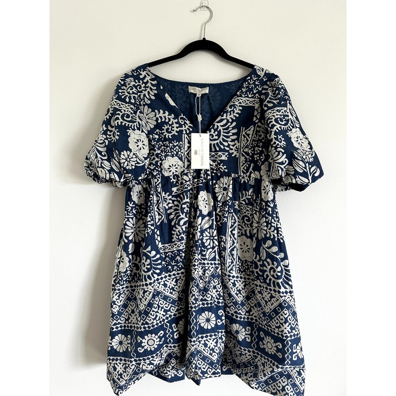 Caroline Constas NY Royal Blue Balloon Hem Dress Medium V-Neck Puff Sleeve