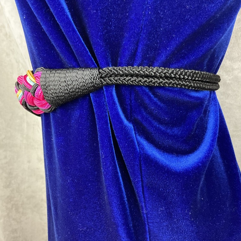 Vintage Woven Rope Belt M/L Gold Tone Ornate Buckle Black Pink Purple Taiwan gallery
