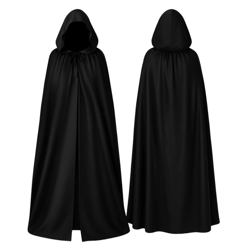 Black Cloak, 140cm Cloak Costume With Hood, Cloak for Halloween Parties,…