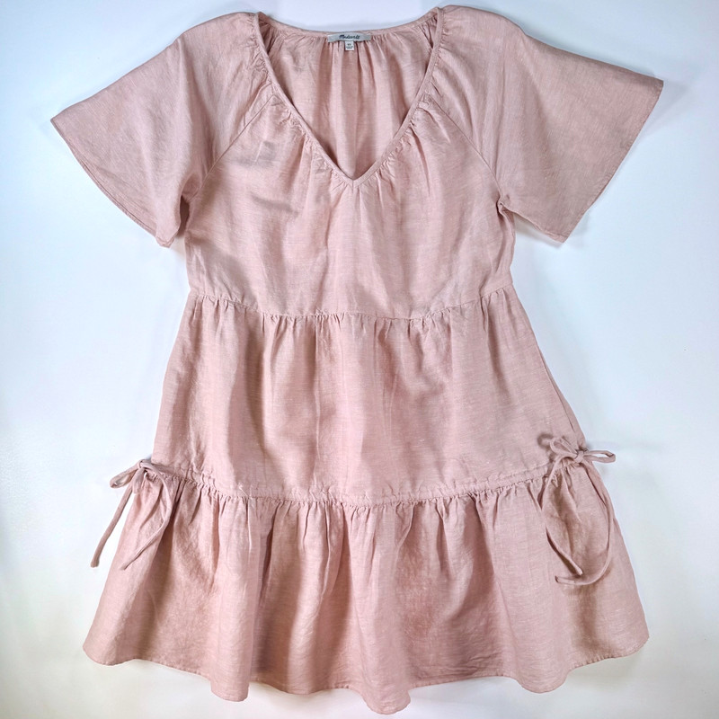 Madewell Dress Size XS Blush Pink Lorelei Linen Blend Ruffles Loose Cottagecore
