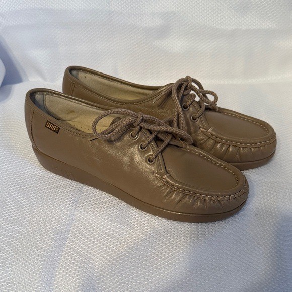 SAS Free Time Taupe Leather Lace Up Walking Shoes Womens 6.5 N Handsewn USA