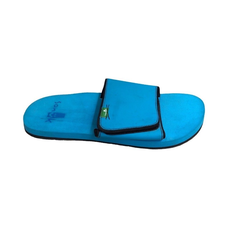 Sanuk Men’s Equator Slide Black / Ocean Blue Sandals SMS10866 Size 9