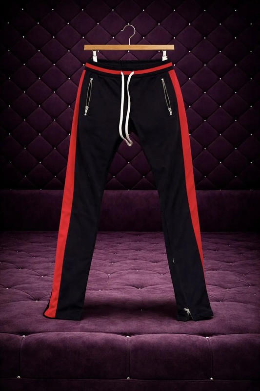 Black Red Side Stripe Track Pants 32
