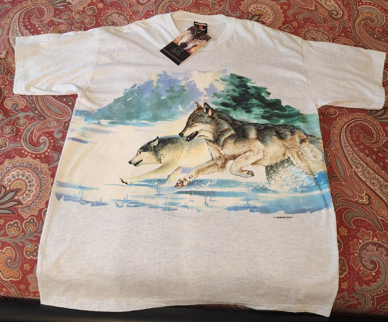 Vintage 90s SIGNAL SPORTS NEW WOLF ALL OVER T Shirt HABITAT Size XL RARE