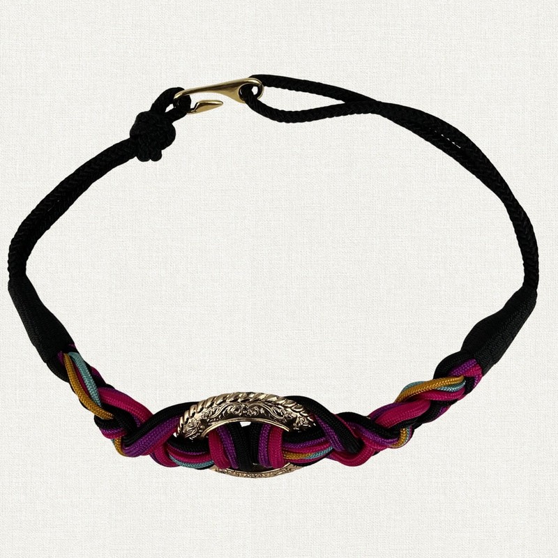 Vintage Woven Rope Belt M/L Gold Tone Ornate Buckle Black Pink Purple Taiwan gallery