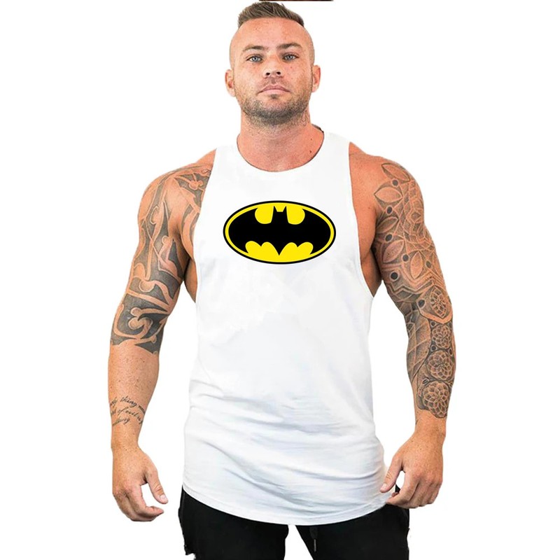 Bodybuilding and fitness summer men’s cute and creative teeth printed muscle